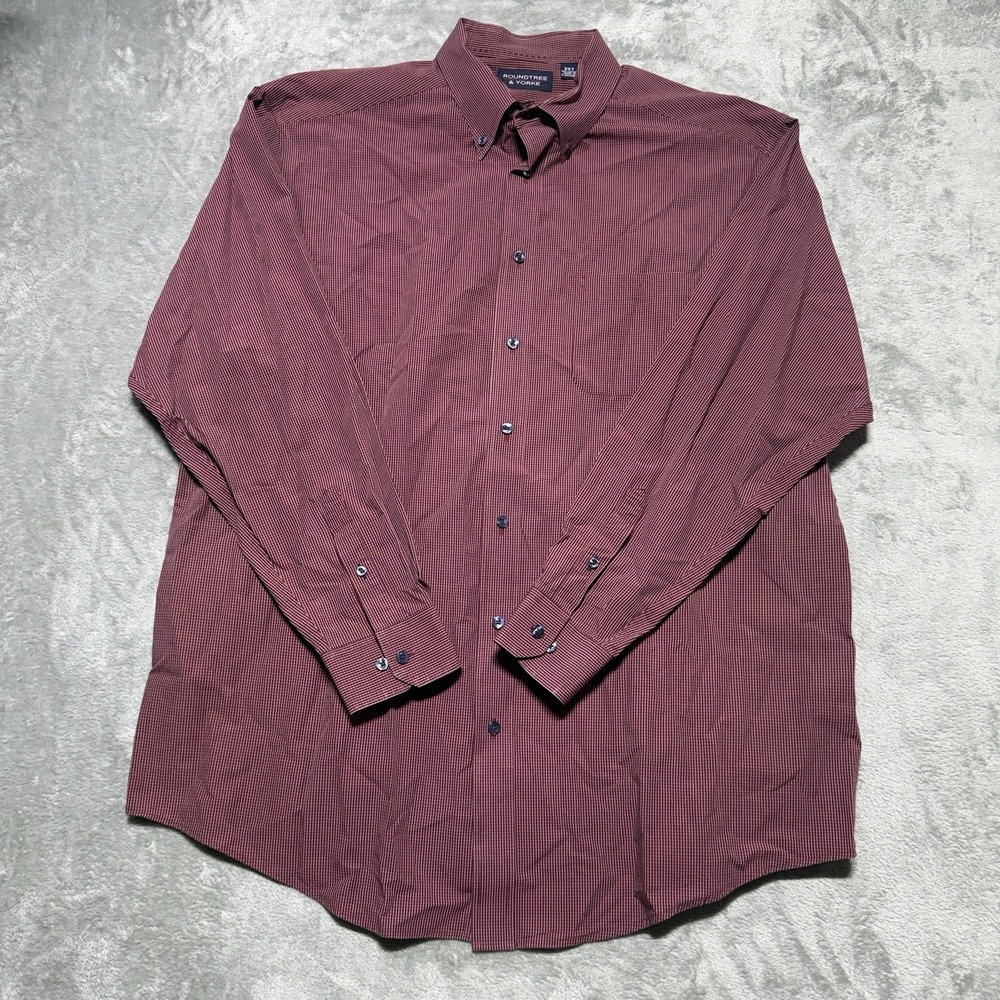 Roundtree & Yorke Gold Label Men's 2XT Burgundy Check Button Down Shirt Tall